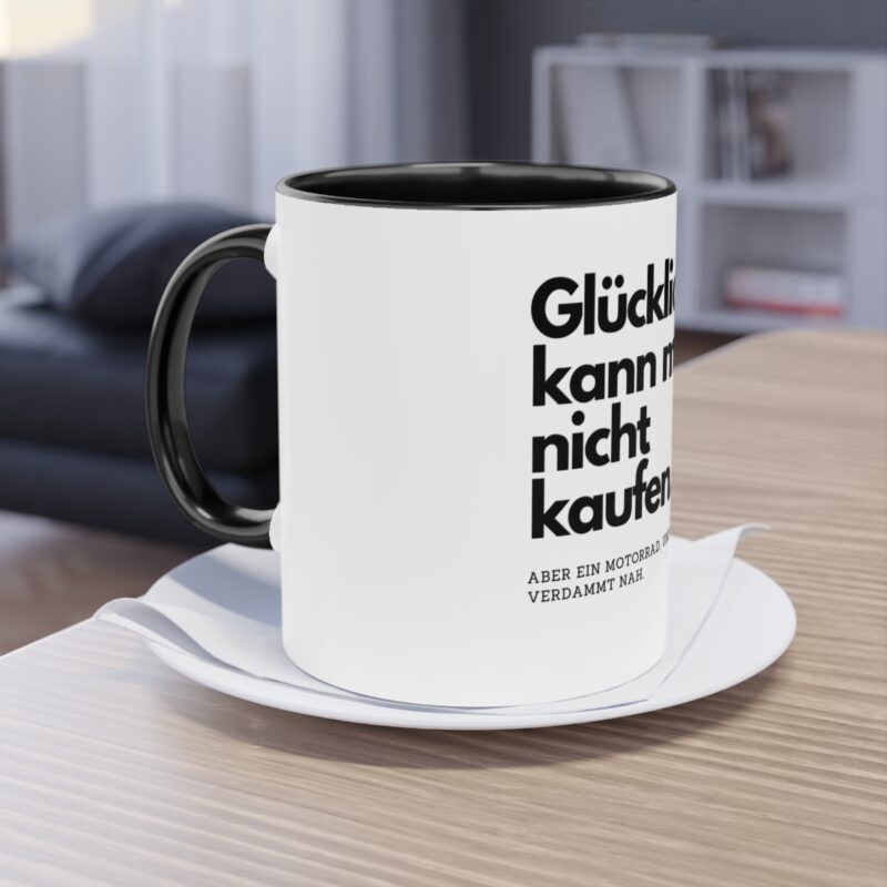 Glücklichkeit kann man nicht kaufen: Zweifarbige Kaffeetasse – Bild 6